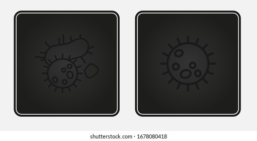Black simple image of virus or bacteria on a black background. Cartoon virus concept. For blogging, news, medical institutions, content.