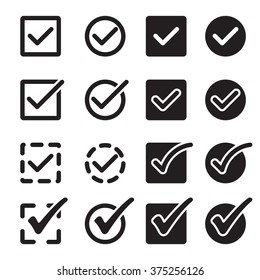 Black simple isolated confirm icons set