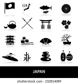 black simple japan theme icons set eps10