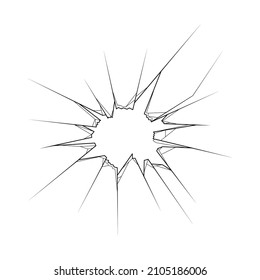 Vidrio roto de línea simple negra, grietas, elementos de contorno de Doodle destrozado Estilo de diseño de vectores Sketch de plantilla Isolación Destrucción de ilustración, dañado