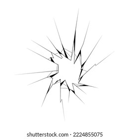 Black Simple Line Broken Glass,  Cracks, Shattered Doodle Outline Element Vector Design Style Template Sketch Isolated Illustration Destruction, Damaged
