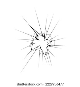 Black Simple Line Broken Glass,  Cracks, Shattered Doodle Outline Element Vector Design Style Template Sketch Isolated Illustration Destruction, Damaged