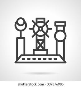 Black simple line design vector icon for ship helm with steering wheel. Vessel parts. Design element for business, logo and website.