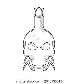 Black Simple Line Glass Flask Skull Doodle Outline Death Potion Poison Drink Elixir Liquid Element Vector Design Style Sketch Isolated Illustration Magic Witchcraft