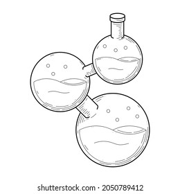 Black Simple Line Glass Flask Doodle Outline Potion Drink Elixir Liquid Element Vector Design Style Sketch Isolated Illustration Magic Witchcraft