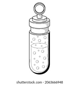 Matraz de vidrio de línea simple negro con burbujas Esbozo de contorno de garrapata Elixir Elemento líquido Vector Diseño Esbozo de estilo Ilustración Isolación Ilustración Brujería mágica