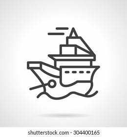Black simple line vector icon for marine vessel. Cargo vessel, passenger ship. Design element for business and website. Element for the logo