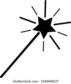 black simple magic stic, minimalistic wizard icon, fairy tale logo with shine star