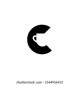 black simple negative space vector logo with letter c and cup inside 