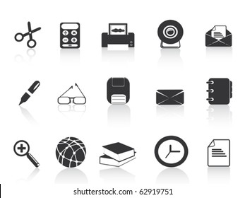 black simple office icons set