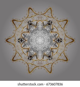 And black simple ornamental Christmas pattern - varied Xmas golden snowflakes with dots. Happy New Year winter background. Vector design for textile, wallpaper, fabric, wrapping paper.