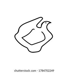 The black simple outline of the chicken is drawn by hand in the doodle style.