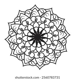 Black simple pattern mandala design with a white background