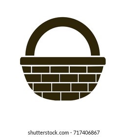 Black simple shopping rustic basket in vector icon