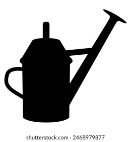 Black simple silhouette of aged watering can for gardening