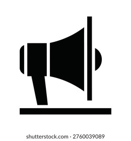 Black simple silhouette of a megaphone icon isolated on a white background conveying a message