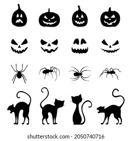 Black simple silhouettes. Halloween set,