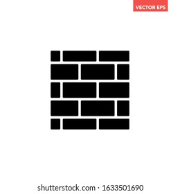 Black simple square strong brick wall pieces icon, building structure pattern flat design infographic pictogram vector, app logo web button ui ux interface elements isolated on white background