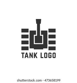 black simple tank logo. concept of destroy, crawler course, heavy armament, military unit, cannon, shellproof. flat style trend modern graphic design element vector illustration on white background