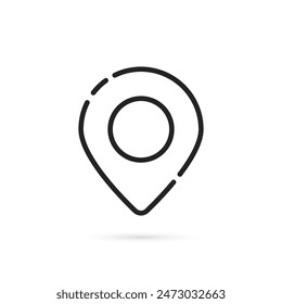 black simple thin line geotag badge. outline graphic trend modern design abstract linear gps logotype element isolated on white. concept of easy move to familiar place or find new points in city