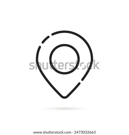 black simple thin line geotag badge. outline graphic trend modern design abstract linear gps logotype element isolated on white. concept of easy move to familiar place or find new points in city