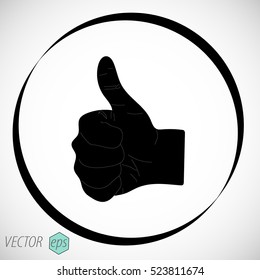 Black simple thumbs up icon with shadow