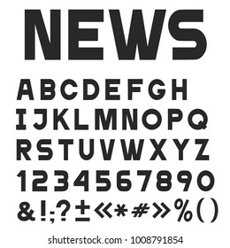 Black simple universal font, alphabet letters,numbers and punctuation marks. Vector set