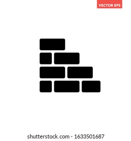 Black simple urban building up brick wall icon, flat design industry material texture interface infographic element for app logo ui ux web banner button, vector isolated on white background