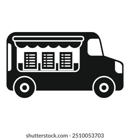 Black simple vector icon of a food truck offering street food using local products