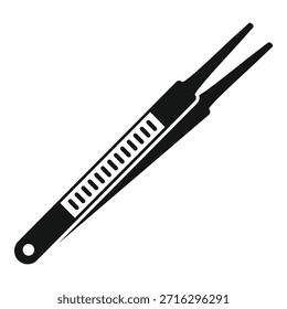 Icono de Vector simple negro de pinzas de metal con un agarre texturizado, útil para recoger objetos Pequeños