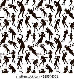 Black singing people silhouettes seamless set