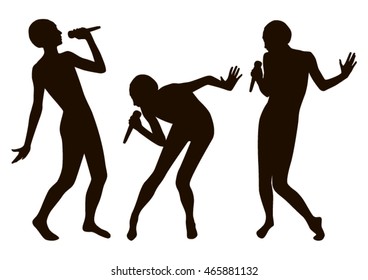 Black singing people silhouettes set