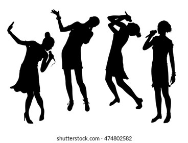 Black singing people silhouettes set