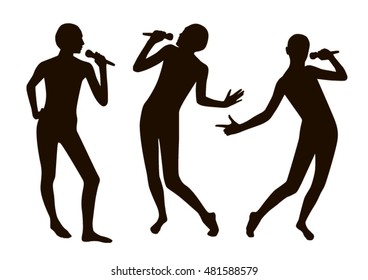 Black singing people silhouettes set
