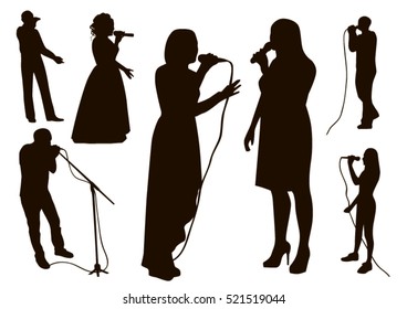 Black singing people silhouettes set