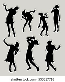 Black singing people silhouettes sticker set