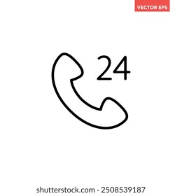Negro solo 24 horas Asistencia línea icono, simple 24 horas de llamada de teléfono Vector de pictograma de diseño plano para App logo anuncios Web página web Botón ui ux interfaz Elementos aislados sobre fondo blanco