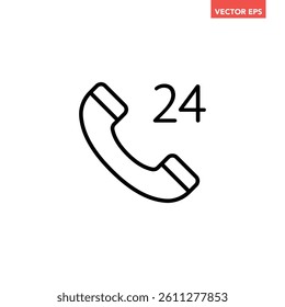 Black single 24 hours support line icon, simple 24hr phone call flat design pictogram vector for app logo ads web webpage button ui ux interface elements isolated on white background