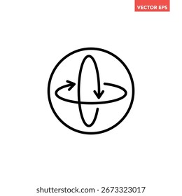 Icono negro de línea de vista de 360 grados, Vector de pictograma de infografía de diseño plano de rotación simple 360 3D para logo App Botón de Web ui ux Elementos de interfaz aislados sobre fondo blanco