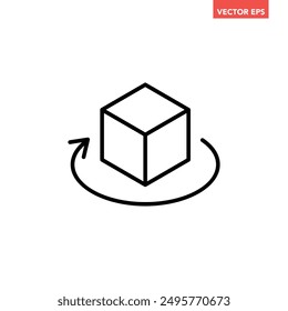 Black single 3d rotation with arrow line icon, simple virtual reality tech flat design illustration pictogram for infographic interface elements for app logo web button ui isolated on white background