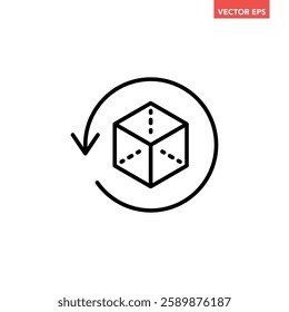 Black single 3d rotation with arrow line icon, simple virtual reality tech flat design illustration pictogram for infographic interface elements for app logo web button ui isolated on white background