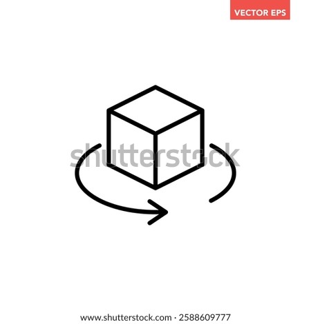 Black single 3d rotation with arrow line icon, simple virtual reality tech flat design illustration pictogram for infographic interface elements for app logo web button ui isolated on white background