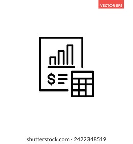 Icono de línea de documento de contabilidad única negra, informe financiero simple, pictograma de diseño plano, elementos de interfaz infográfica para el logotipo de la aplicación botón web ui ux aislado en fondo blanco
