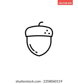 Black single acorn line icon, simple oak seed element outline flat design pictogram, infographic vector for app logo web button ui ux interface isolated on white background