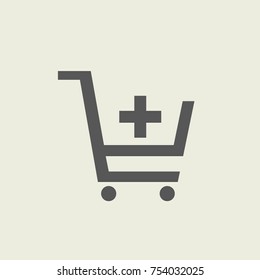 Black single add to cart Cart icon, simple shopping put in flat design vector pictogram vector for app ads logotype web website button ui ux interface elements