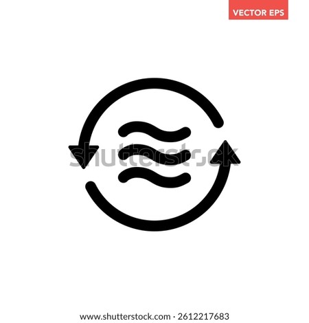 Black single air circulation balance line icon, sustainable wave flow emission flat design infographic pictogram vector for app logo web button ui ux interface elements isolated on white background