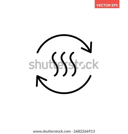 Black single air circulation balance line icon, sustainable loop wave flow emission flat design infographic pictogram vector for app logo web button ui  interface elements isolated on white background