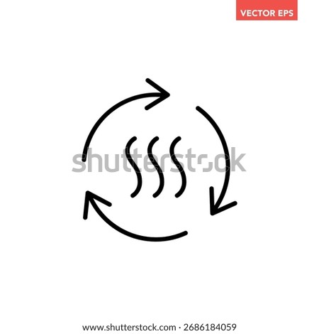Black single air circulation balance line icon, sustainable loop steam emission flat design infographic pictogram vector for app logo web button ui  interface elements isolated on white background