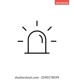Black single alarm siren line icon, simple flasher alert flat design vector pictogram, infographic illustration for app logo web website button ui interface elements isolated on white background