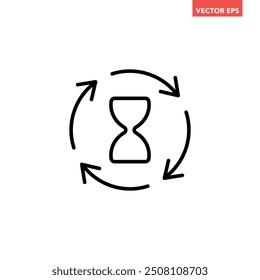 Icono de línea de reloj de arena antienvejecimiento solo negro, tiempo de espera simple pictograma de Vector de diseño plano de tiempo lento, Elementos de interfaz de infografía para logo App Botón de Web ui ux aislado sobre fondo blanco